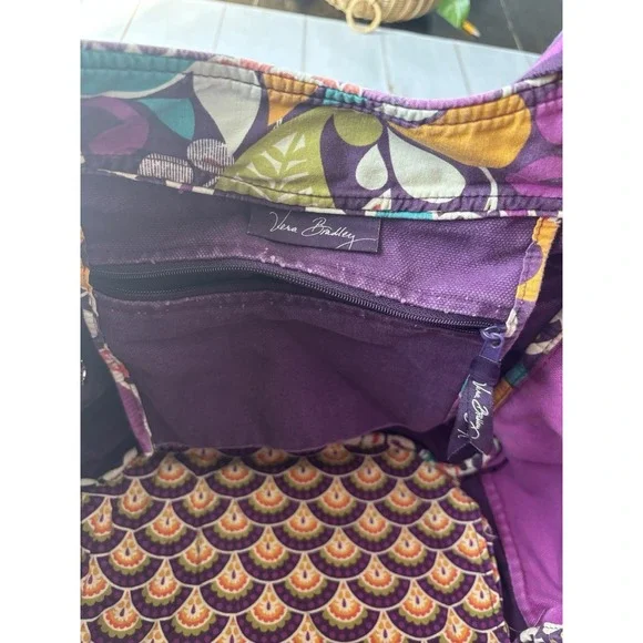 Vera Bradley Colorblock Canvas Tote Crazy Plum Purple Paisley Large 0632 - Picture 4 of 11